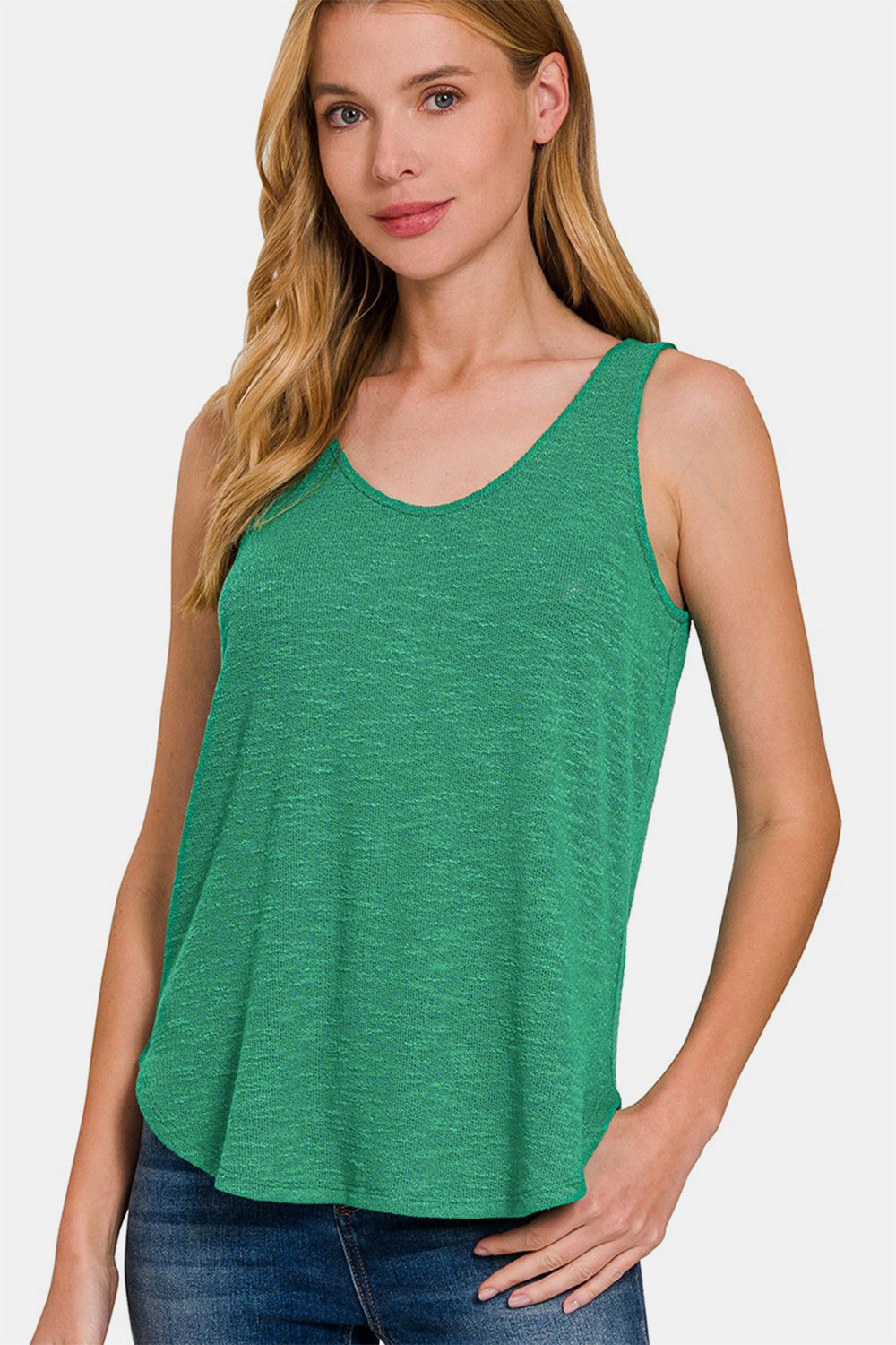 Curved Hem Round Neck Tank