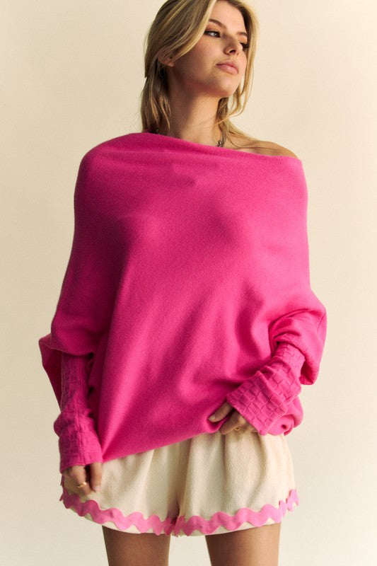 Hot Pink Bat Sleeve Sweater