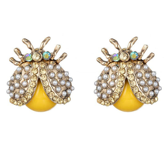 Yellow Beetle Stud Earrings