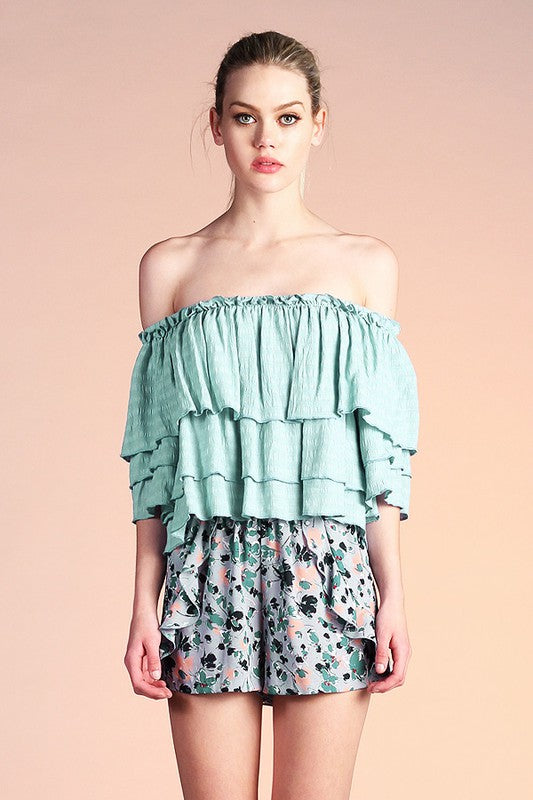 Crinkle Fabric Tiered Off Shoulder Top