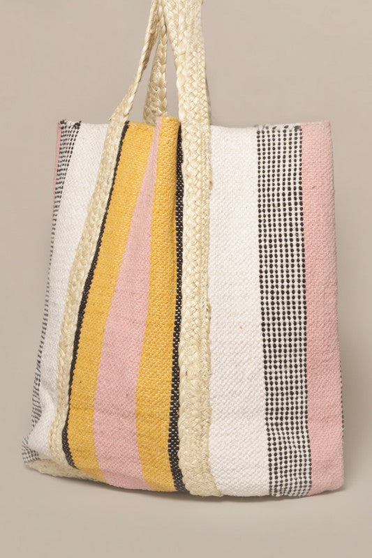 Callie Jute Tote with Tassels in Pink