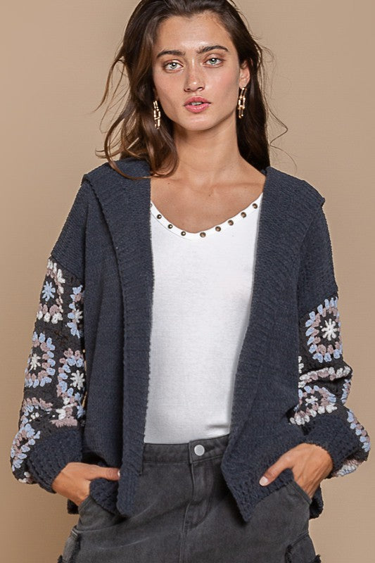 Cardigan With Hand-Crafted Knitting Panel Sleeve