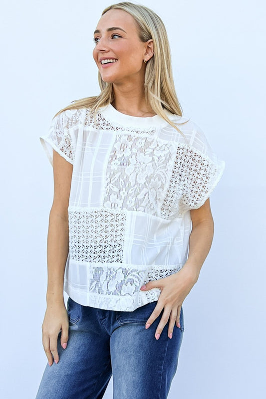 Patchwork Short Sleeve Top and Cami Set