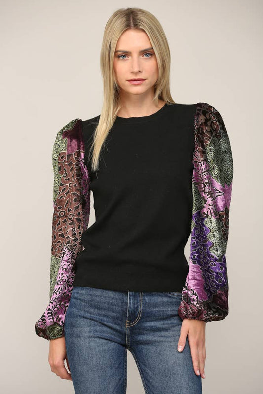 Fate Velvet Sleeve Knit Top