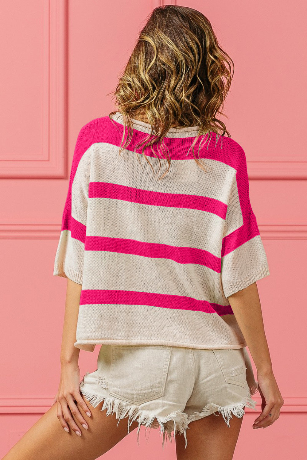 Contrast Striped Round Neck Knit Top