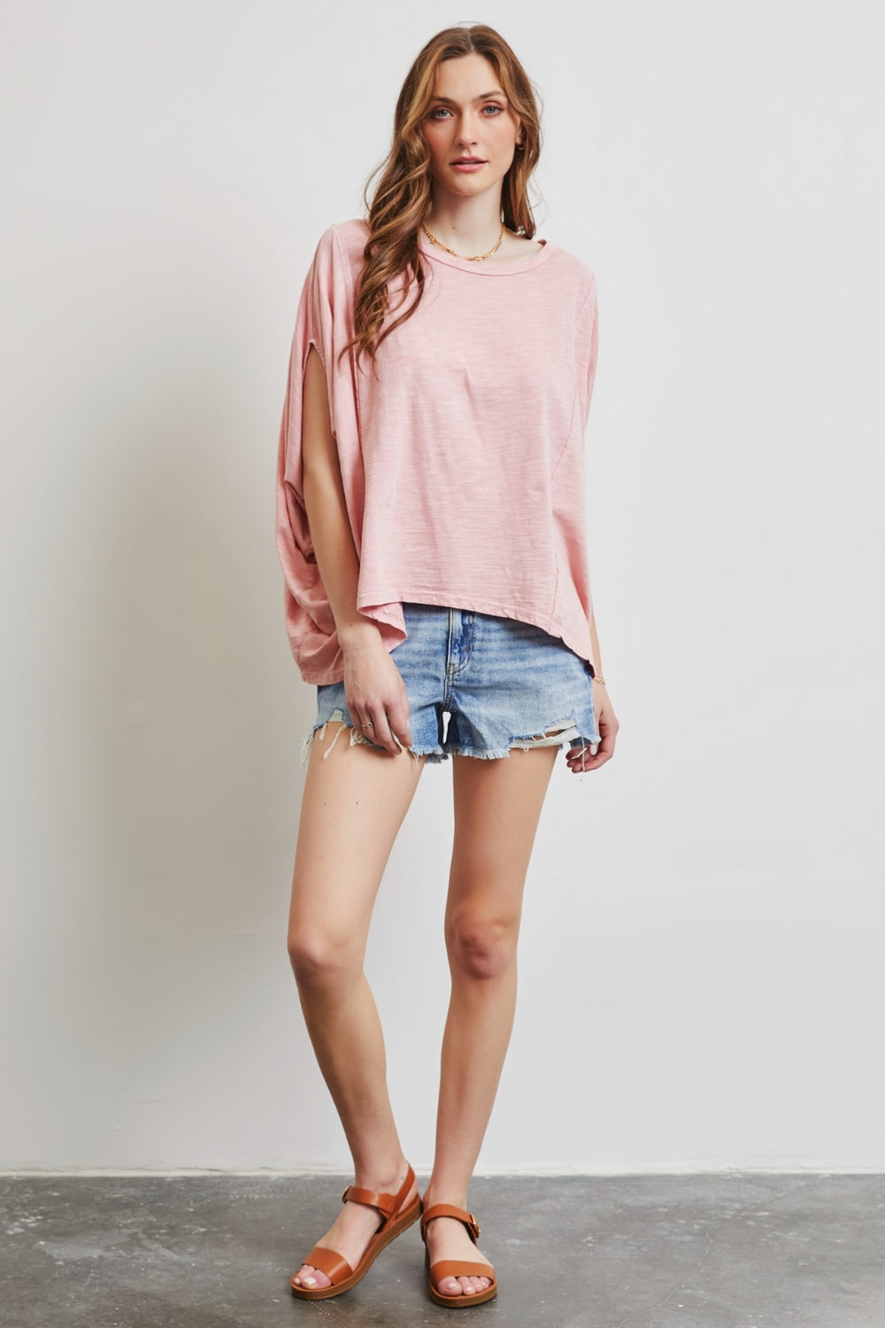 Garment-Dyed Boat Neck Oversized Top